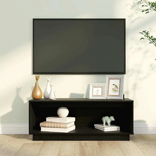 Maison Chic Meuble TV scandinave - Banc TV pour salon Noir 90x35x35 cm Bois de pin massif -MN50321