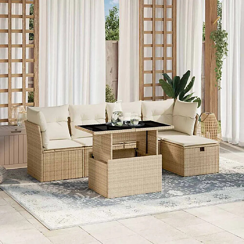 vidaXL Salon de jardin avec coussins 6 pcs beige résine tressée