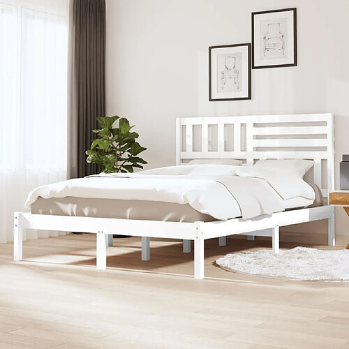 Maison Chic Lit adulte - Lit simple Cadre de lit,Structure du lit Contemporain Blanc Bois de pin massif 140x190 cm -MN23554