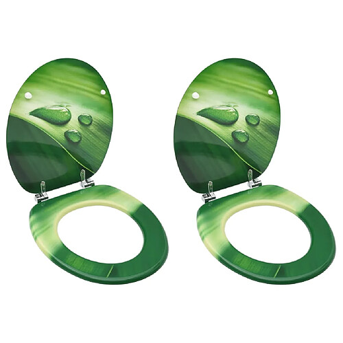 Helloshop26 Lot de deux sièges abattants WC avec couvercles MDF vert gouttes d'eau 02_0002975