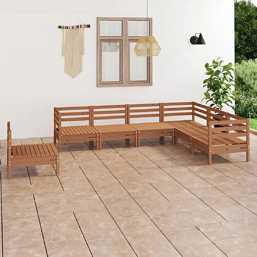 vidaXL Salon de jardin 7 pcs Bois de pin massif Marron miel