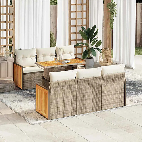 vidaXL Salon de jardin avec coussins 7 pcs beige résine tressée acacia