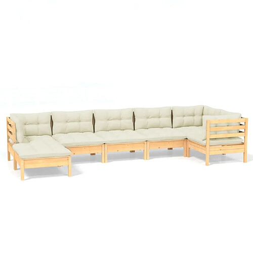 Maison Chic Salon de jardin 7 pcs + coussins - Mobilier/Meubles de jardin - Table et chaises d'extérieur crème Bois de pin solide -MN31858