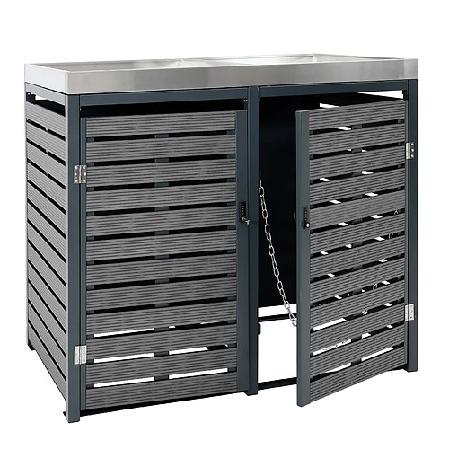 Decoshop26 Abris poubelles verrouillable avec bac à plantes 124 x 146 x 102 cm wpc métal anthracite 04_0007013