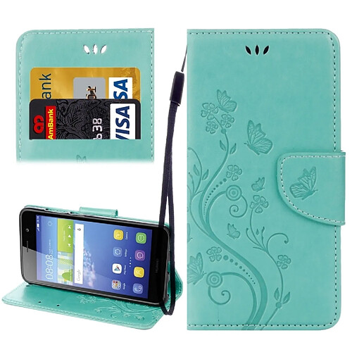 Wewoo Housse Étui vert pour Huawei Y6 II Papillons Amour Fleurs Gaufrage Horizontal en cuir Flip avec support & Slots de cartes Portefeuille & Longe