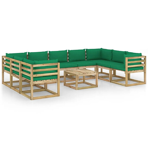 Maison Chic Salon de jardin 10 pcs + coussins - Mobilier/Meubles de jardin - Table et chaises d'extérieur bois de pin imprégné -MN78695