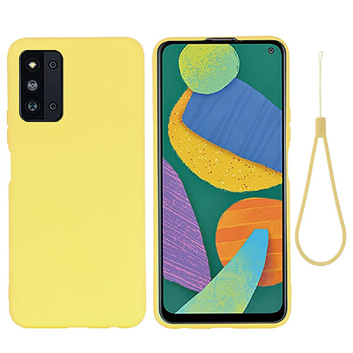 Coque en silicone, antichoc, découpe précise couleur unie avec sangle jaune pour votre Samsung Galaxy F52 5G