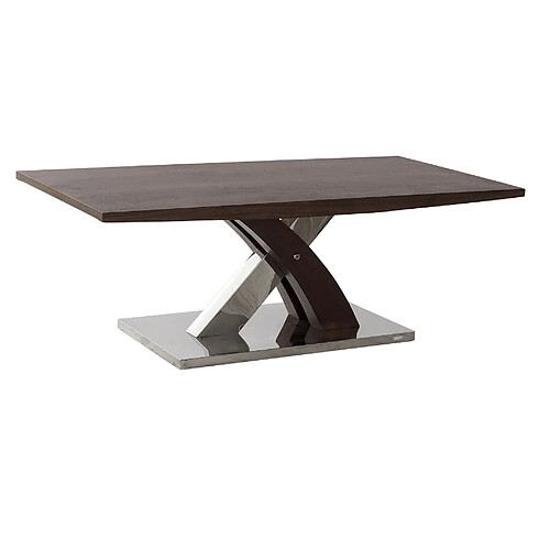 Pegane Table basse en bois et acier coloris marron / argenté - longueur 120 x profondeur 60 x hauteur 43 cm