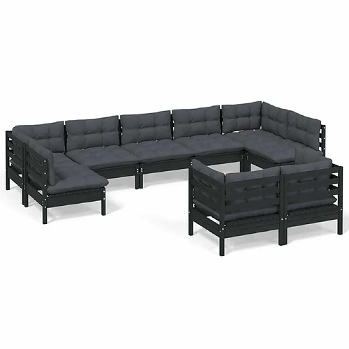 Maison Chic Salon de jardin 9 pcs + coussins - Mobilier/Meubles de jardin - Table et chaises d'extérieur Noir Bois de pin massif -MN30747