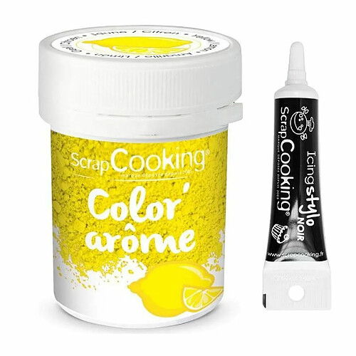 Scrapcooking Colorant alimentaire jaune arôme citron 10 g + Stylo glaçage noir