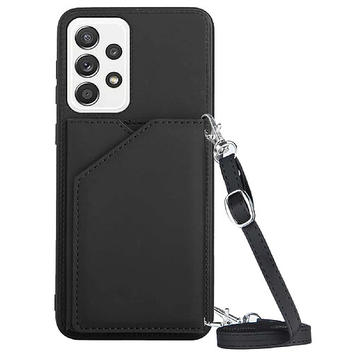 Coque en TPU + PU anti-rayures avec béquille, porte-cartes et bandoulière noir pour votre Samsung Galaxy A33 5G