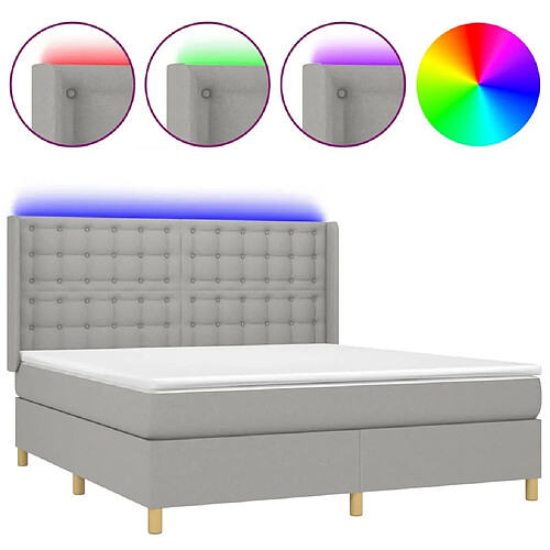 Maison Chic Lit adulte- Lit + matelas + LED,Sommier à lattes de lit matelas LED Gris clair 180x200 cm Tissu -GKD53341