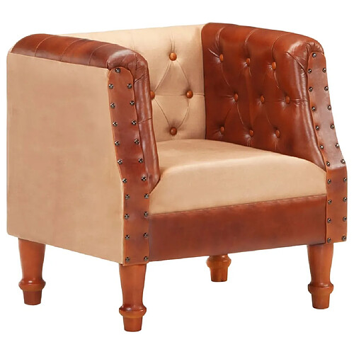 Maison Chic Fauteuil relax,Chaise pour salon Marron Cuir véritable et bois de manguier massif -MN58676