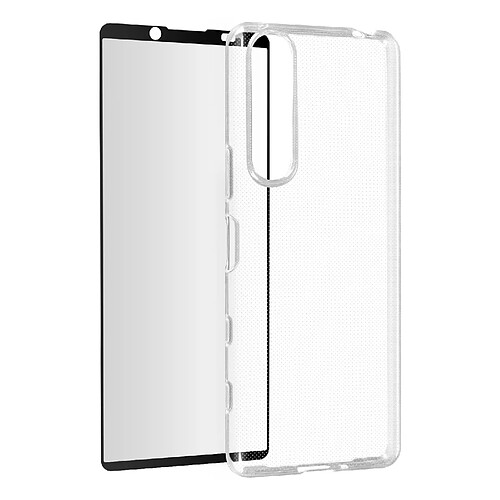 Avizar Coque Sony XPeria 5 III Silicone Souple Verre Trempé 9H Transparent Noir