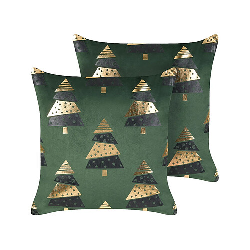 Beliani Lot de 2 coussins GOLDSPRUCE Velours 45 x 45 cm Motif de plante Vert