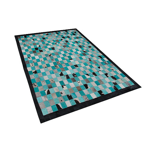 Beliani Tapis en cuir bleu turquoise et gris 140 x 200 cm NIKFER