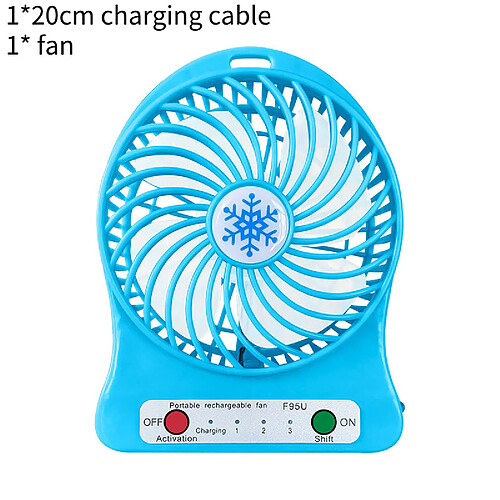 (Bleu) Ventilateur Usb de Bureau Mini Trois Vitesses Portable Compact Couleur Unie Été Silencieux