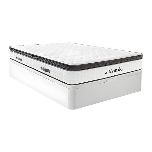 Vente-Unique Ensemble 140 x 190 cm sommier coffre blanc + matelas ressorts ensachés et surmatelas intégré ép.34cm - COSMOPOLITAIN II de YSMÉE