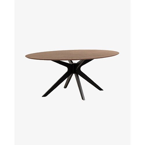 Pegane Table de salle à manger coloris naturel / noir en plaquage en noyer et Bois d'hévéa - longueur 180 x profondeur 110 x hauteur 75 cm