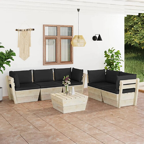 vidaXL Salon de jardin palette 6 pcs avec coussins bois d'épicéa