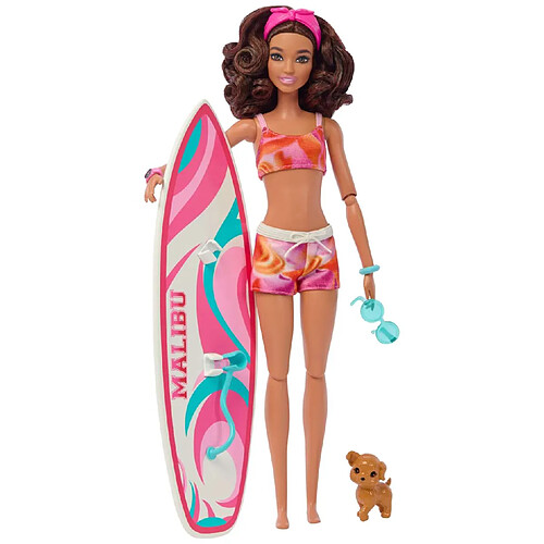 Mattel Barbie Coffret Surf avec Poupée Mannequin Malibu et Accessoires Multicolore