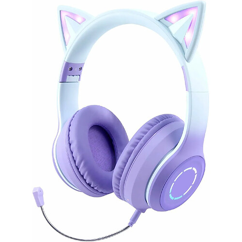 Vendos85 Casque Bluetooth sans Fil Pliable d'oreille de Chat avec Micro intégré violet blanc