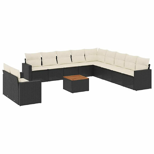 Maison Chic Salon de jardin 12 pcs avec coussins | Ensemble de Table et chaises | Mobilier d'Extérieur noir résine tressée -GKD15834