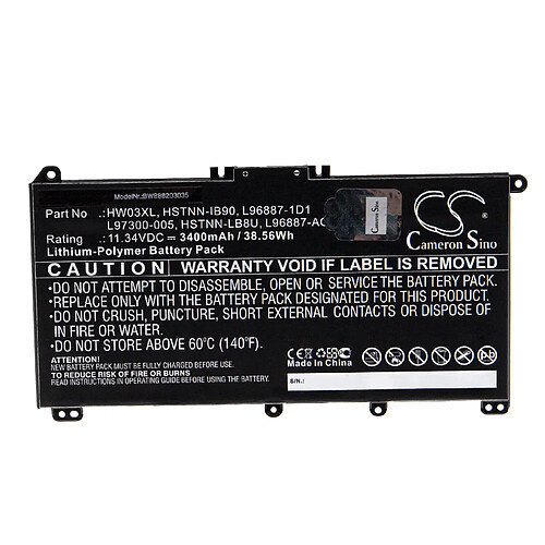 vhbw Batterie compatible avec HP Pavilion 15 EG0000, EG0073CL ordinateur portable Notebook (3400mAh, 11.34V, Li-polymère)