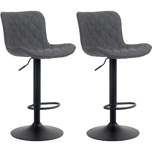 Decoshop26 Lot de 2 tabourets de bar coutures décoratives pied trompette hauteur réglable en métal noir assise en tissu noir 10_0004141