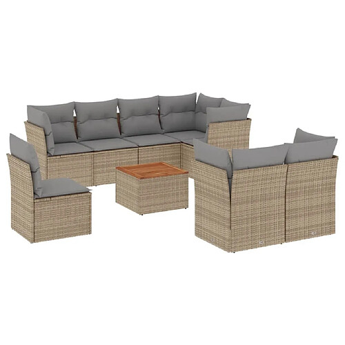 Maison Chic Salon de jardin avec coussins 9 pcs | Ensemble de Table et chaises | Mobilier d'Extérieur beige résine tressée -GKD37004