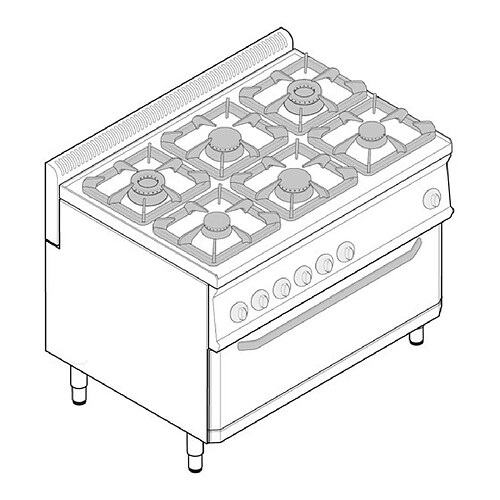 Fourneau 6 feux sur four électrique ventilé extra-large - gamme 700 - Tecnoinox