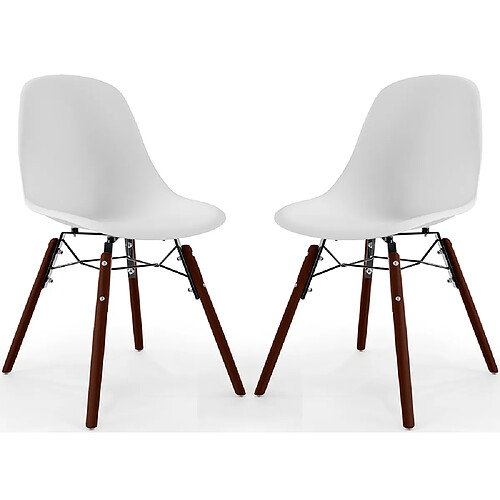 ICONIK INTERIOR Chaises de Salle à Manger - Design Scandinave - Pieds en Bois Sombre - Lot de 2 - Skögur Blanc