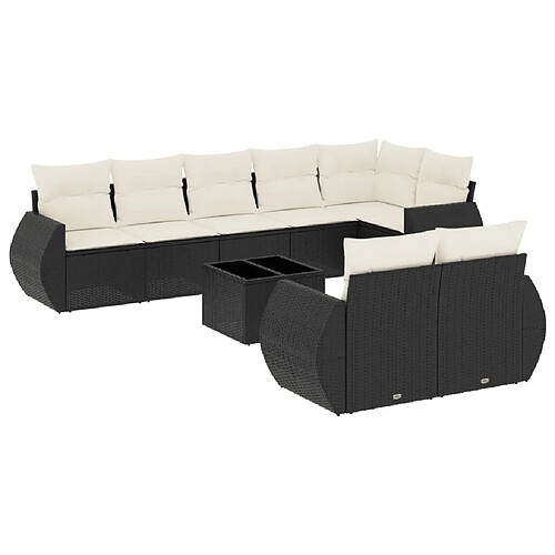 Maison Chic Ensemble Tables et chaises d'extérieur 9 pcs avec coussins,Salon de jardin noir résine tressée -GKD980376