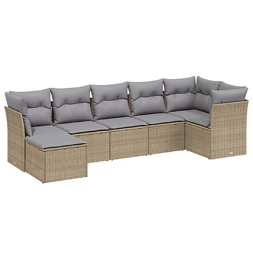 Maison Chic Ensemble à manger d'extérieur 7 pcs avec coussins,Salon de jardin,Mobilier de jardin mélange beige résine tressée -GKD215577