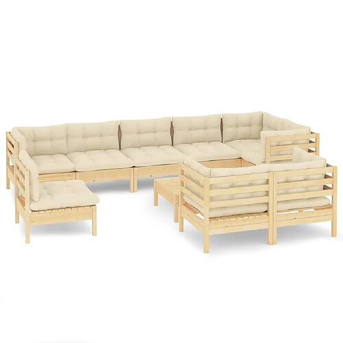 Maison Chic Salon de jardin 10 pcs + coussins - Mobilier/Meubles de jardin - Table et chaises d'extérieur crème Bois de pin massif -MN60209