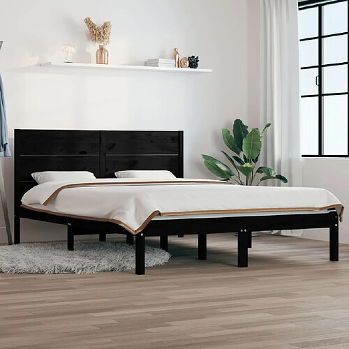 vidaXL Cadre de lit sans matelas noir 120x190 cm bois massif