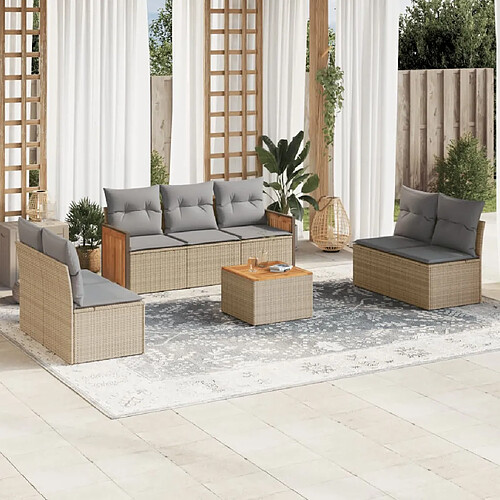 vidaXL Salon de jardin avec coussins 8 pcs beige résine tressée