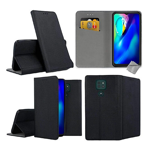 Htdmobiles Housse etui portefeuille avec coque intérieure en silicone pour Motorola Moto E7 Plus + film ecran - NOIR MAGNET