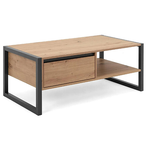 Decoshop26 Table basse avec tiroir et espace de rangement en bois MDF anthracite style industriel TABA06012