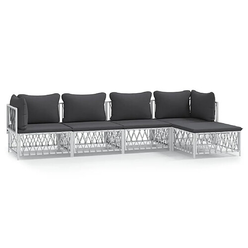 Maison Chic Salon de jardin 5 pcs avec coussins - Table et chaises d'extérieur - Mobilier/Meubles de jardin Moderne blanc acier -MN43053