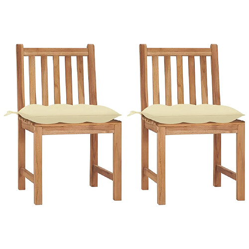 vidaXL Chaises de jardin lot de 2 avec coussins Bois de teck massif