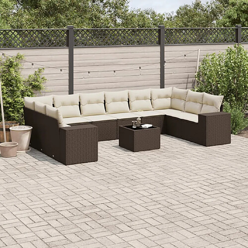 vidaXL Salon de jardin et coussins 11 pcs marron résine tressée