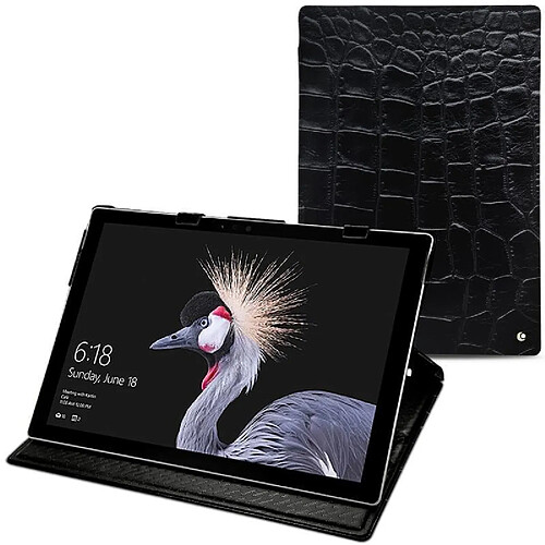 Housse cuir Microsoft Surface Pro (2017) - Rabat vertical - Crocodile nero ( Noir / Black) - NOREVE