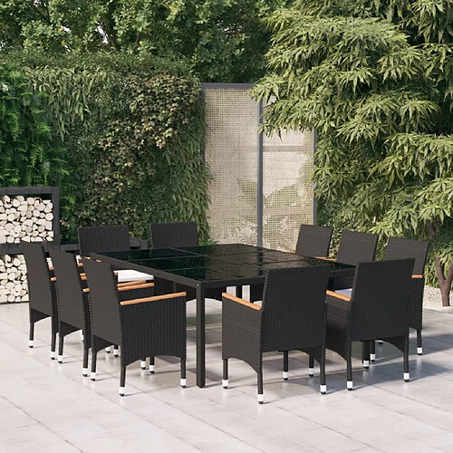 Salle à dîner de jardin 11 pcs,Table et chaise à manger Résine tressée Noir -MN76742