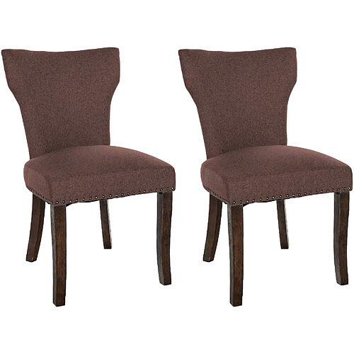 Decoshop26 Set de 2 chaises de salle à manger boutons décoratifs en tissu couleur marron et pieds en bois foncé 10_0001588