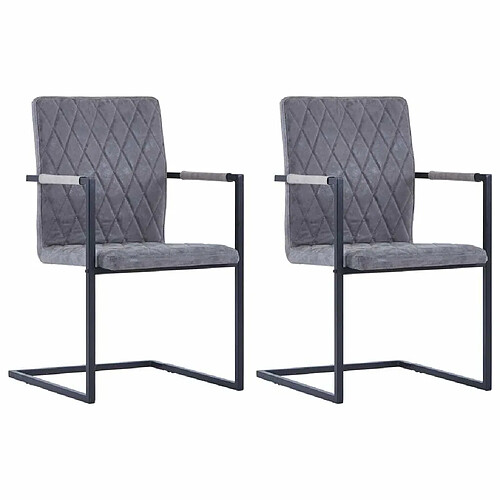 Maison Chic Lot de 2 Chaises à manger cantilever,Chaises de cuisine style scandinave - gris foncé similicuir -MN13074