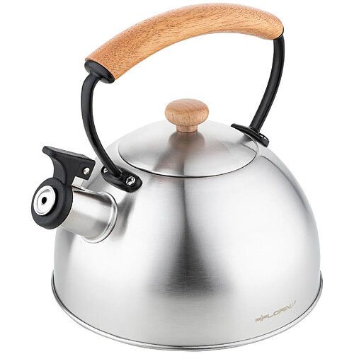 Bouilloire à Induction Théière Sifflet 2,3L Acier Inox. Poignée en Bois, , Argent, Florina, Wooden