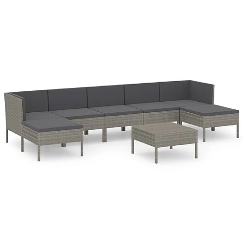 Maison Chic Salon de jardin 8 pcs + coussins - Mobilier/Meubles de jardin - Table et chaises d'extérieur Résine tressée Gris -MN33951