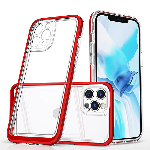 Ozzzo coque transparente 3 en 1 pour iphone 12 pro frame gel cover rouge