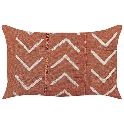 Beliani Coussin ALBIUM Coton 55 x 35 cm Géométrique Impression en bloc Orange